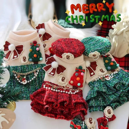 Holiday Heirloom Tweed Dog Dress Set | Dress with Matching Hat