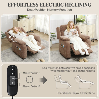 Massage Recliner Chair, Power Recliner with Quiet Brushless Motor, Remote, Pockets, 2 Memory Positions, Beige