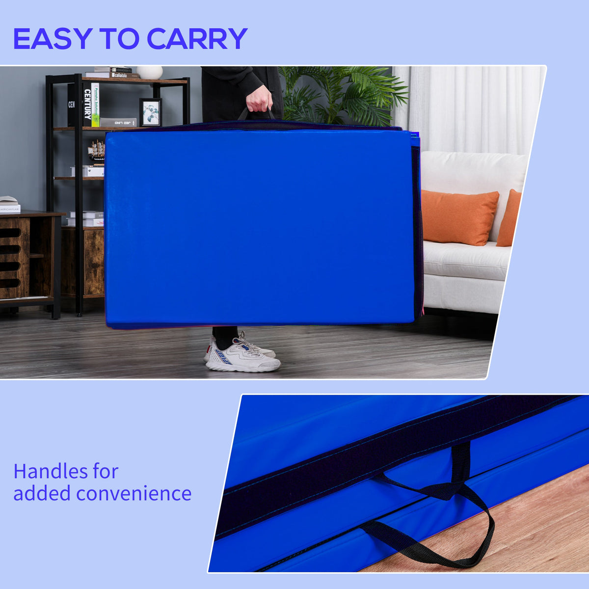 4'x10'x2" Folding Gymnastics Tumbling Mat, Exercise Mat with Carrying Handles for Yoga, MMA, Martial Arts, Dark Blue