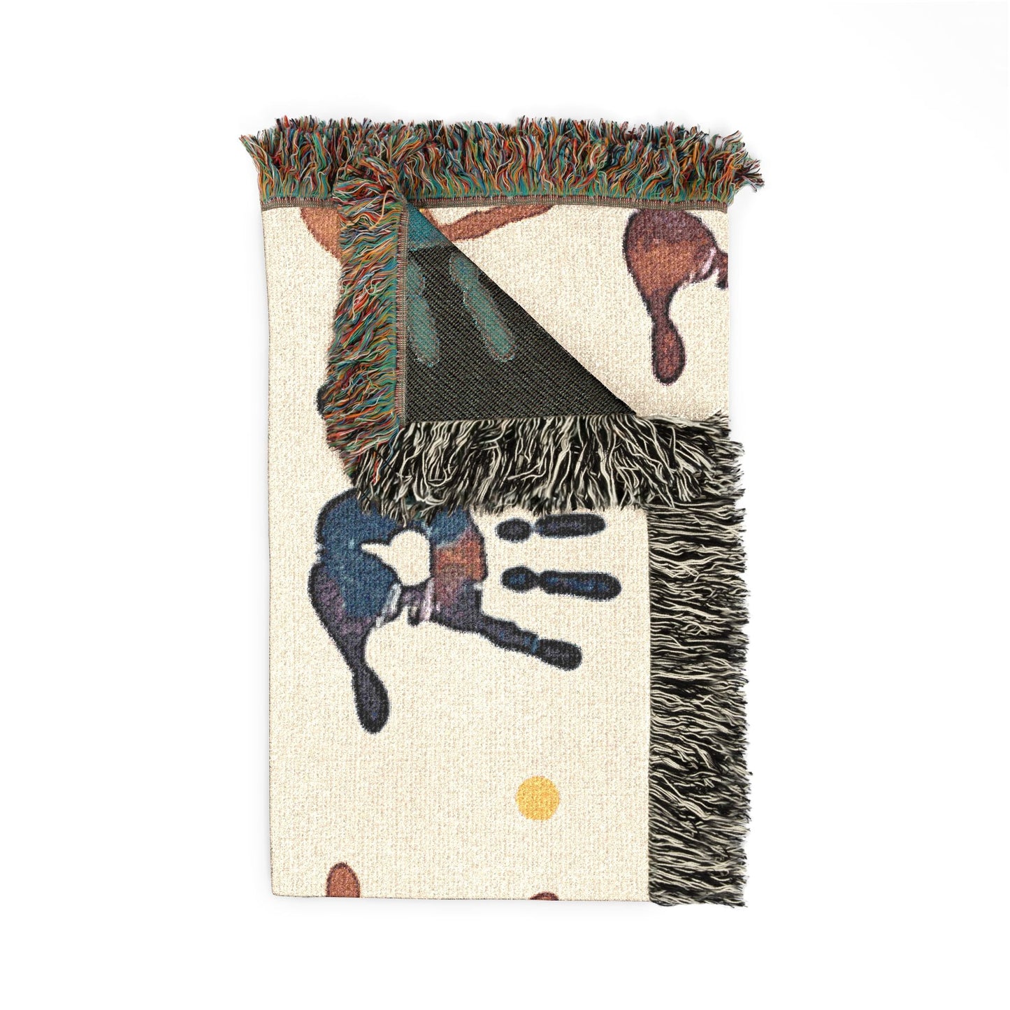Handprint Woven Blanket — Cozy Decorative Throw with Playful Handprint Pattern