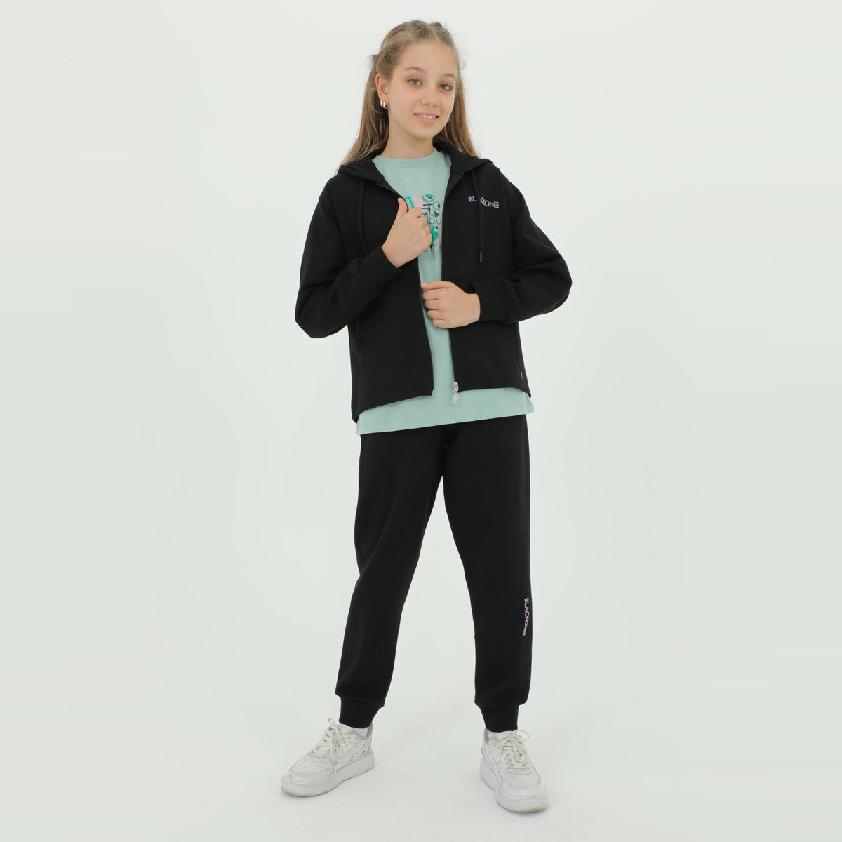 Zip-Up Hoodie Girls Jogger Set