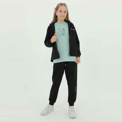 Zip-Up Hoodie Girls Jogger Set