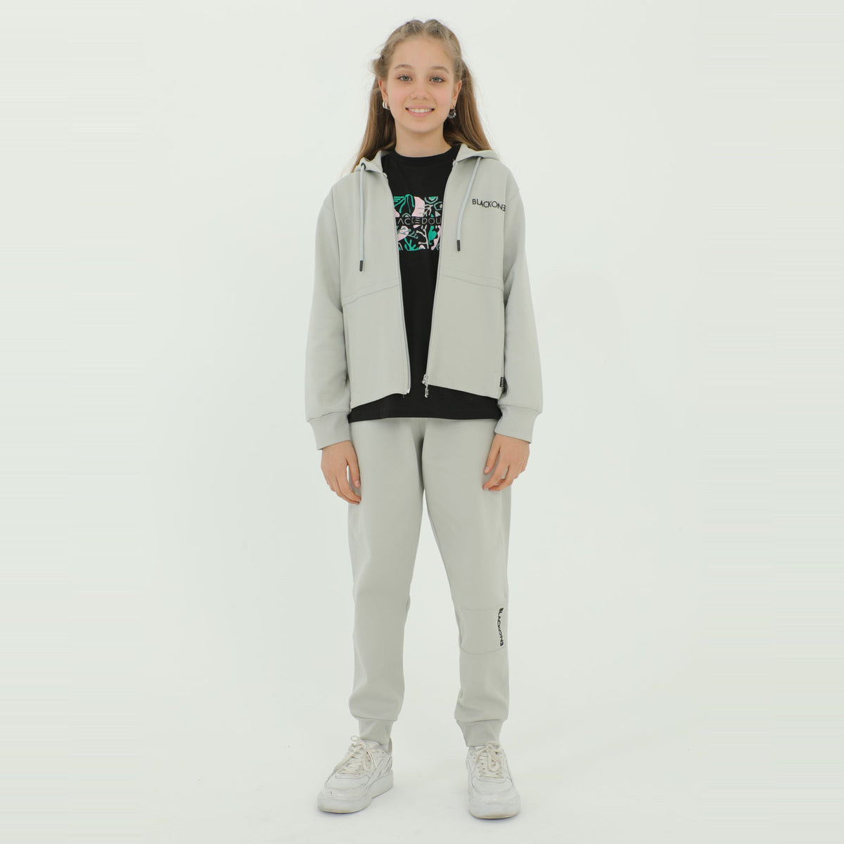Zip-Up Hoodie Girls Jogger Set