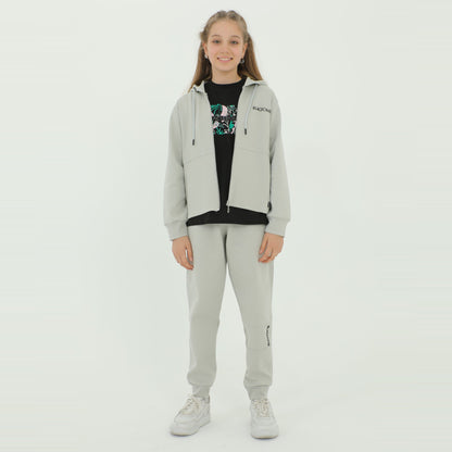 Zip-Up Hoodie Girls Jogger Set