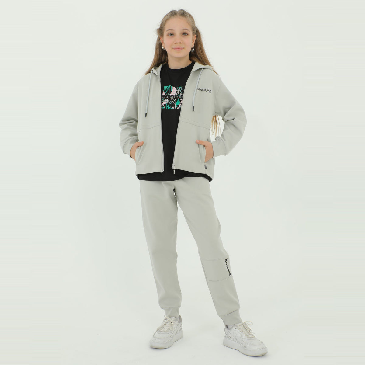 Zip-Up Hoodie Girls Jogger Set