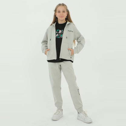 Zip-Up Hoodie Girls Jogger Set