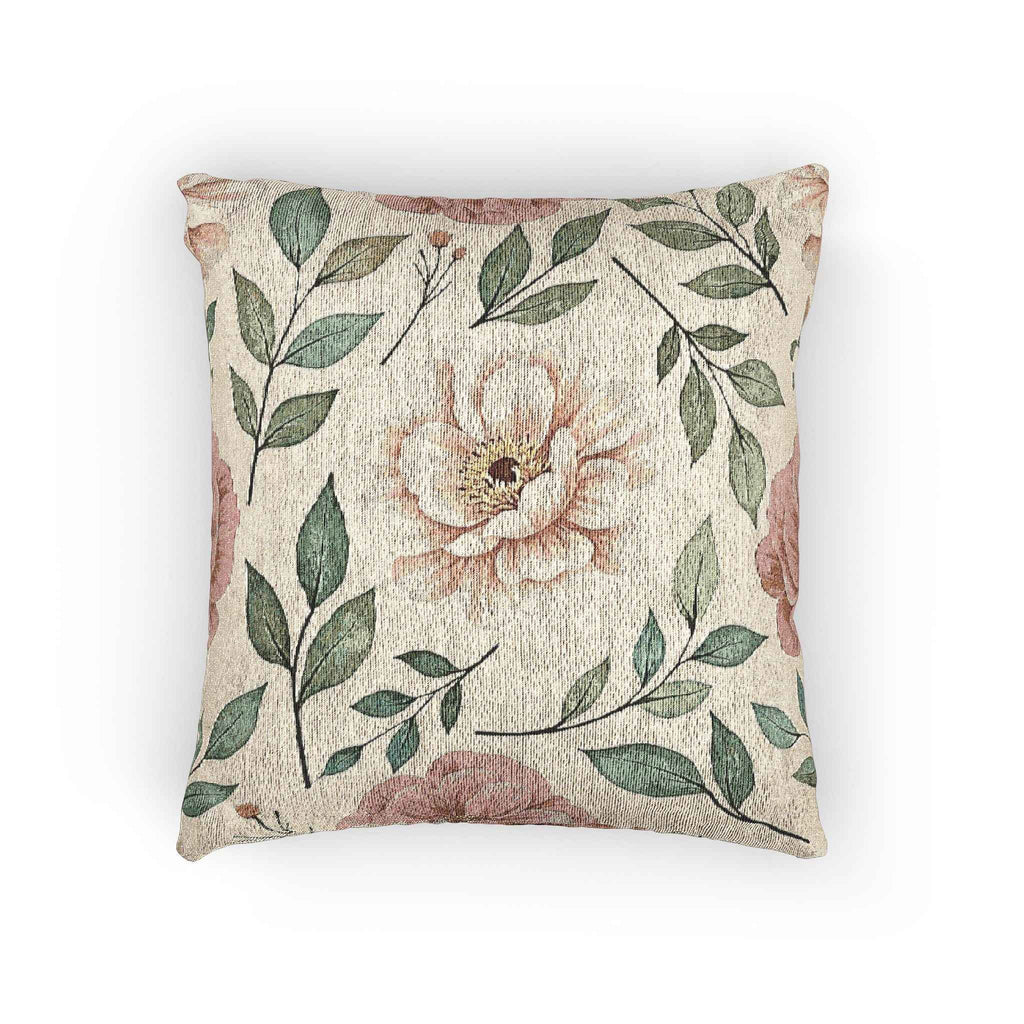 Vintage Floral Woven Pillow | Tapestry Rose Leaf Throw Pillow