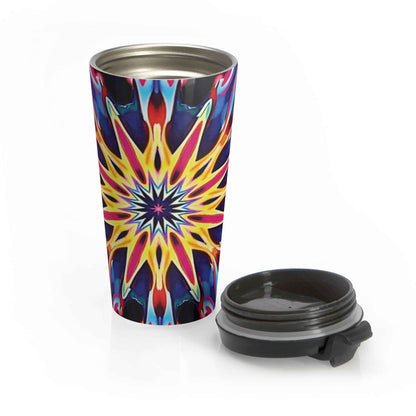 Kaleidoscope Mandala Stainless Steel Travel Mug — Colorful Psychedelic Tumbler