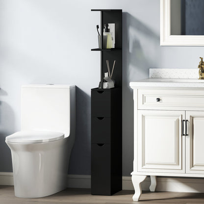 Tall Bathroom Storage Cabinet, Narrow Bathroom Cabinet with Drawers and Open Shelves for Small Spaces, White and Grey