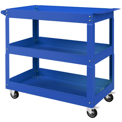 3 Tier Rolling Tool Cart with Wheels, 330 LBS Capacity Heavy Duty Utility Cart, Mobile Service Cart for Garage, Black