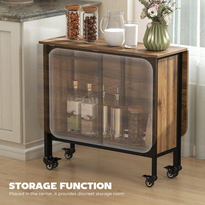 Folding Dining Table, Extendable Kitchen Table for Small Spaces with Storage Shelf and 6 Wheels, Distressed Grey