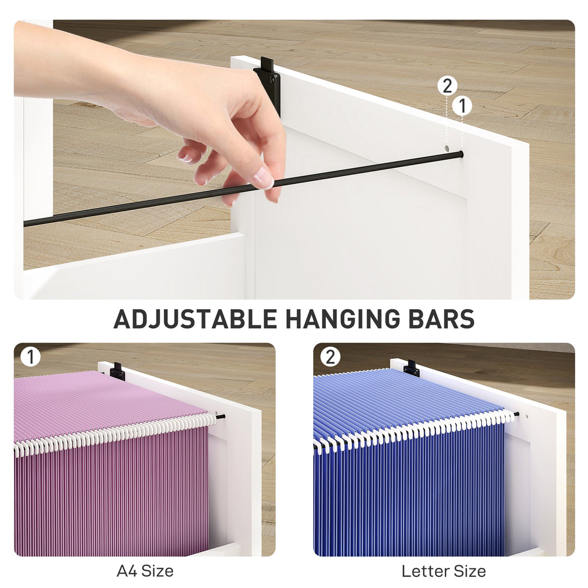2 Drawer Filing Cabinet with Lock, Office Storage Cabinet with Adjustable Hanging Bars for A4 Letter Size Files, Black
