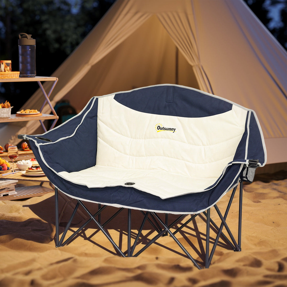 Portable Camp Chair, Double Camping Chair with Cup Holders and Carry Bag, Support 551 lbs, Dark Green