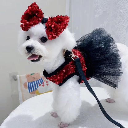 Giselle Noir Dog Dress Set | Formal Dress with Matching Bow