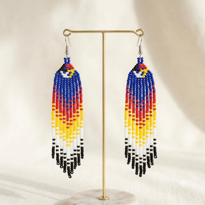 Blue red 4 corners Firebird Spirit Beaded Earrings
