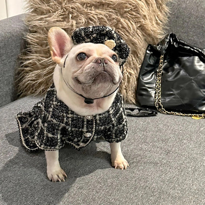 Dog Dress Coat & Hat Set | Chewnel Tweed Two-Piece Outfit
