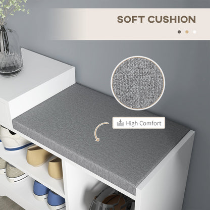 Upholstered Shoe Storage Bench, Hallway Shoe Storage with Seat, Drawer, 3 Open Shelves for Entryway, Grey