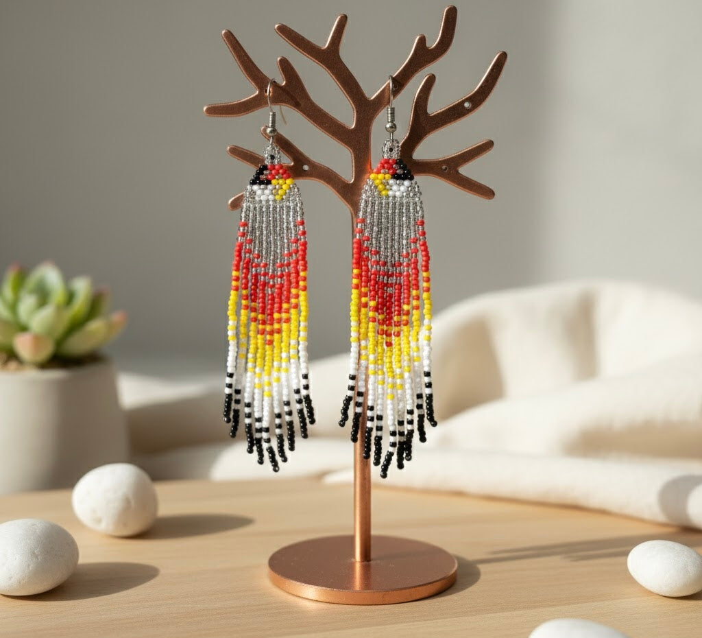 Silver Firebird Spirit Beaded Earrings
