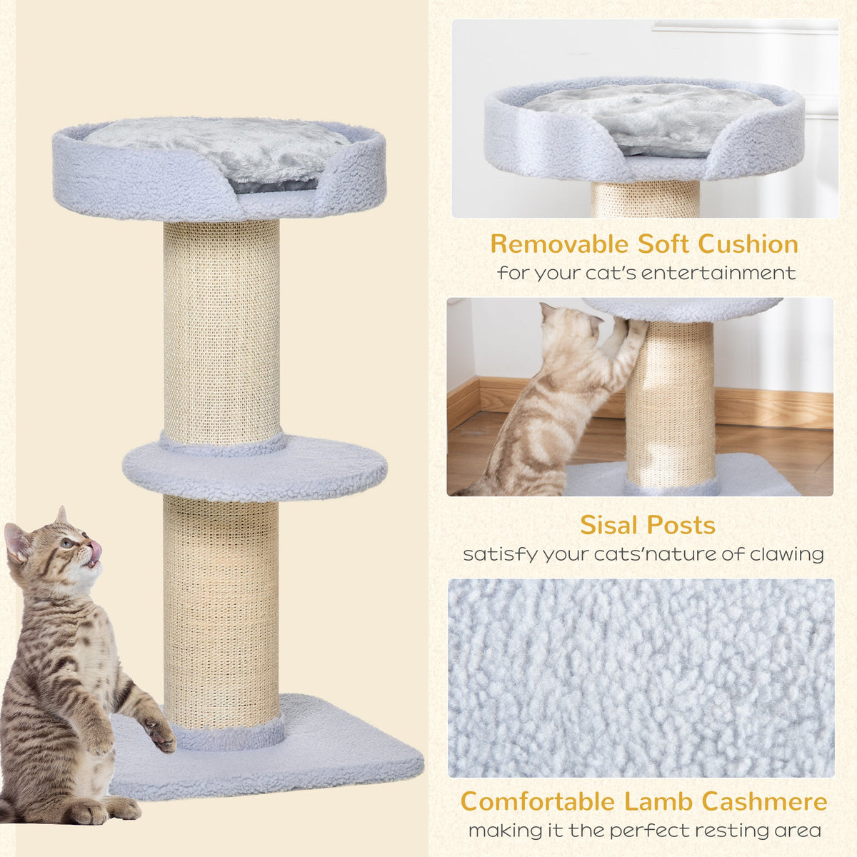 Cat Tree Kitty Tower with Sisal Mat Scratching Post, Cat Bed, Cushion, Perch, 18" x 18" x 36", Brown
