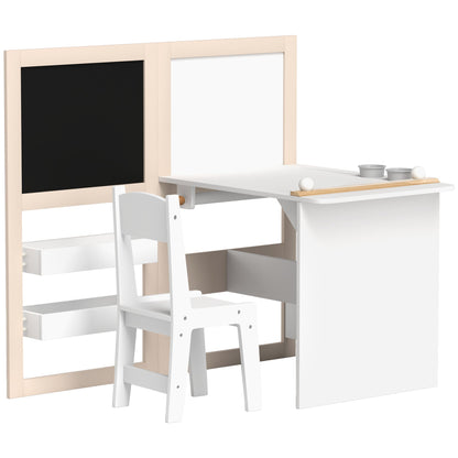 3 in 1 Kids Table and Chair Set with Foldable Easel, Storage Shelves, Roll Paper, White