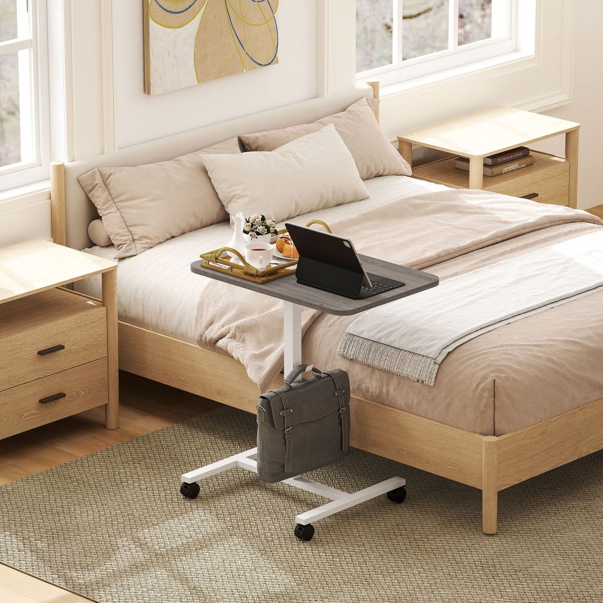 Eden Height Adjustable Standing Desk with Wheels and Headphone Hook-Grey