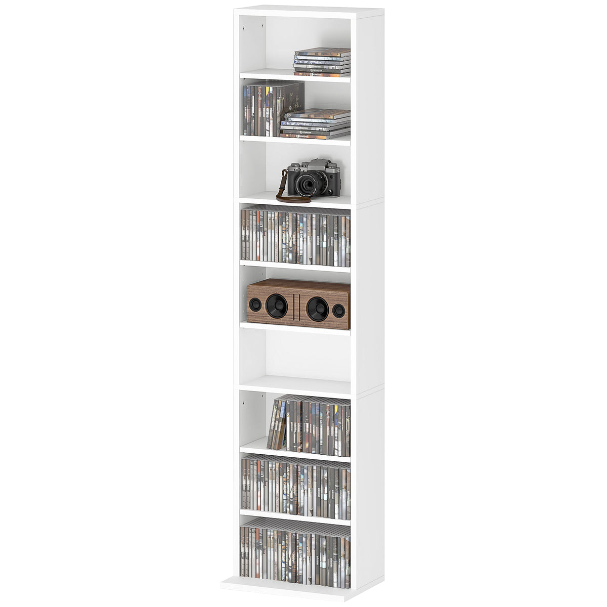 Media Storage Cabinet, 9-Tier Tall Narrow DVD Shelf with 6 Adjustable Shelves, Black