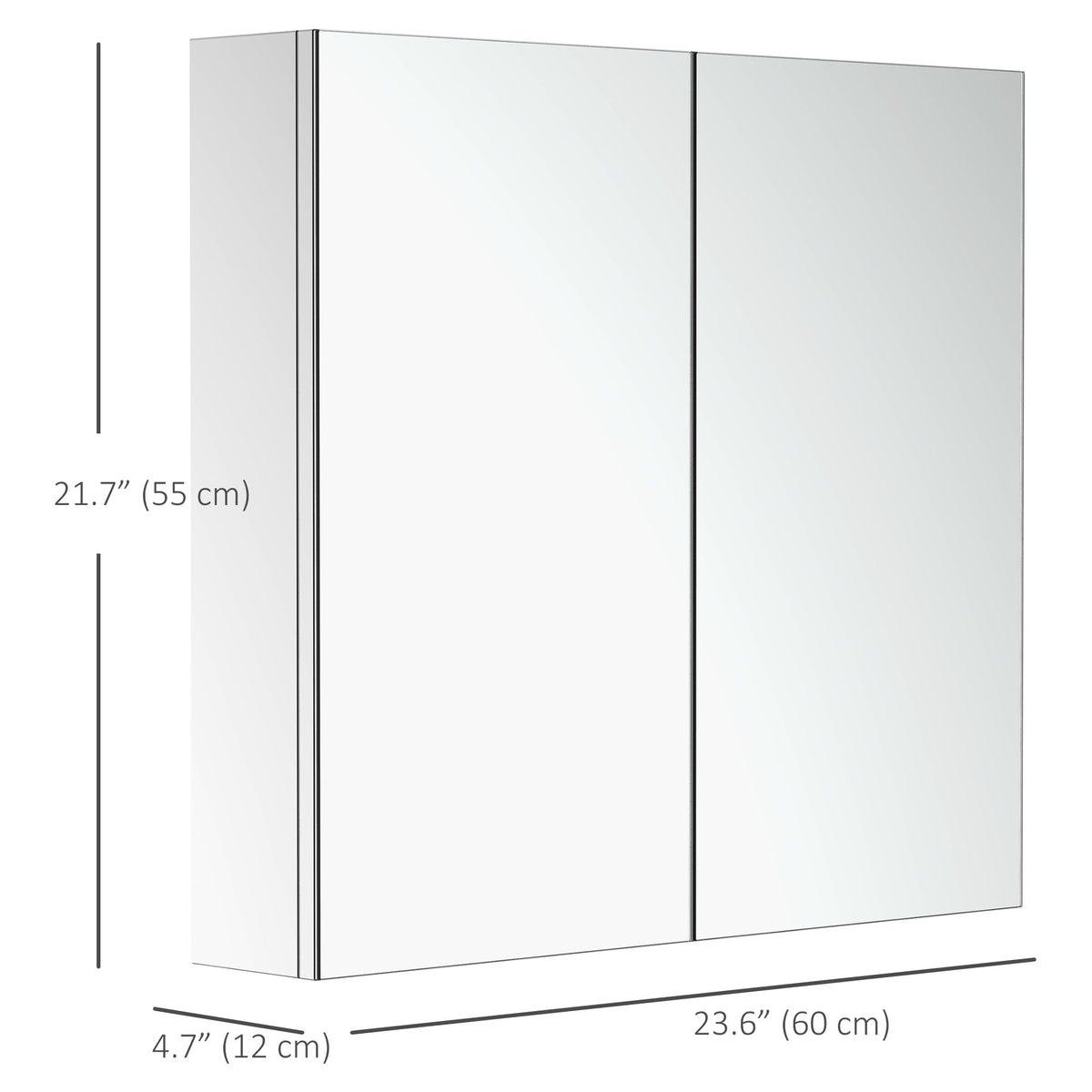 Wall Mounted Mirror Cabinet, Bathroom Medicine Cabinet with Mirror, 2 Doors and 3-tier Shelving, Silver