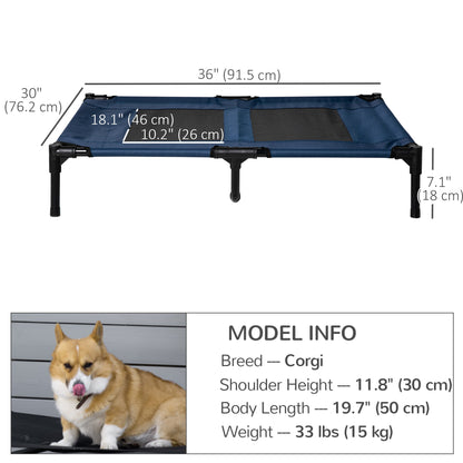 Elevated Dog Bed, Raised Dog Cot for M Sized Dogs, Indoor & Outdoor, 30" x 24" x 7", Blue