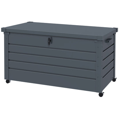 78 Gallon Garden Storage Box, Waterproof Outdoor Storage Container with Wheels and Handles, Dark Grey