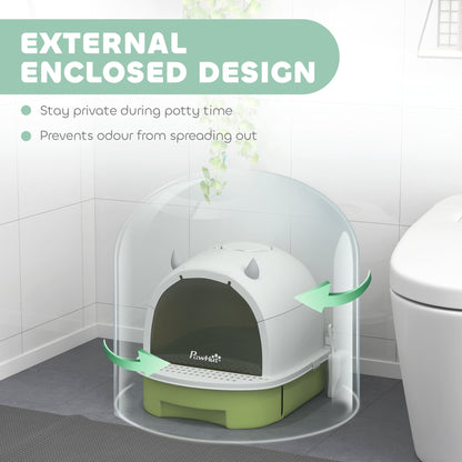 Cat Litter Box with Lid, Front Door Flap, Scoop, Handle, Easy Clean, for Small and Medium Cats, Green