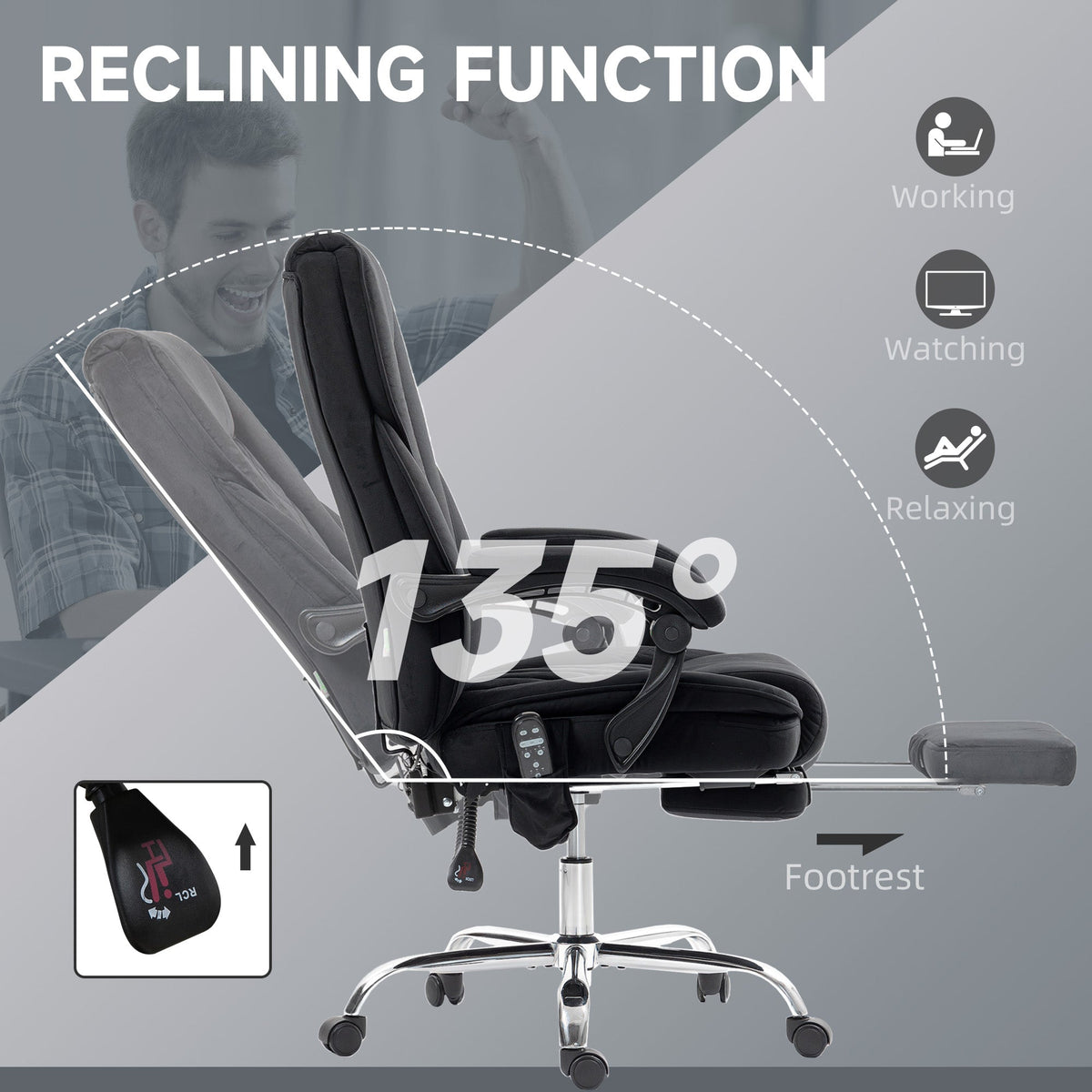 Massage Office Chair, Reclining Computer Chair with Adjustable Height and Footrest, Black