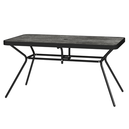 Rectangle Outdoor Dining Table for 6, with 1.7" Umbrella Hole, Easy Clean DPC Plastic Tabletop, 55" x 31.5" x 28"