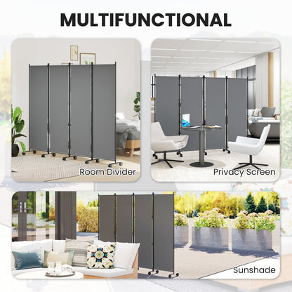 Folding Room Divider, Privacy Screen for Home Office Bedroom, 5.6FT Tall, Dark Grey