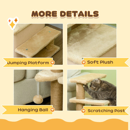 Cat Stairs Pet Steps for Couch Bed with Scratching Posts Condo Ball Toy, 23.6" x 15.7" x 26", Grey