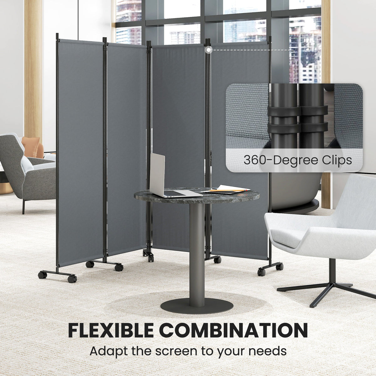 Folding Room Divider, Privacy Screen for Home Office Bedroom, 5.6FT Tall, Dark Grey