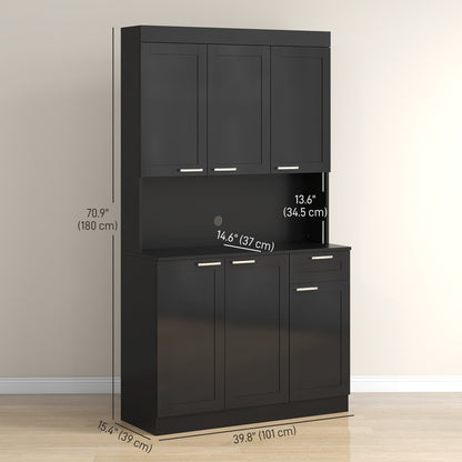 71" Kitchen Pantry Cabinet, Storage Buffet with Hutch, Adjustable Shelves,Cable Management for Kitchen, Living Room, High Gloss White