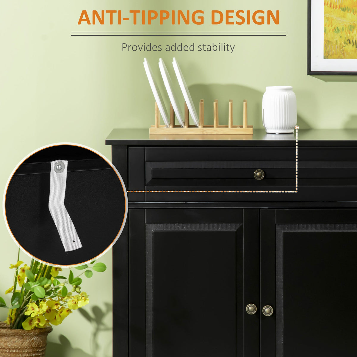 Modern Sideboard Cabinet, Buffet Cabinet with 2 Drawers and Adjustable Shelves, Buffets Tables for Dining Room, Black