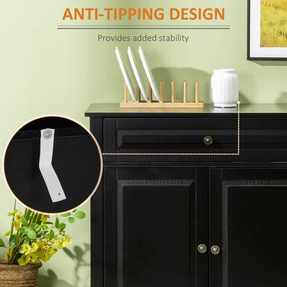 Modern Sideboard Cabinet, Buffet Cabinet with 2 Drawers and Adjustable Shelves, Buffets Tables for Dining Room, Black