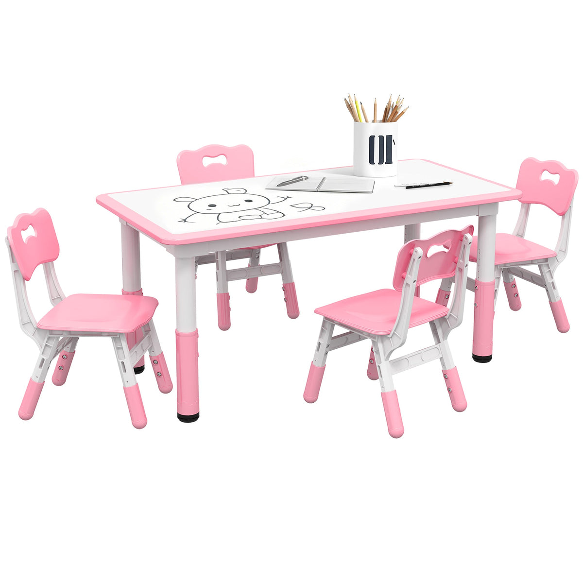 Kids Table and Chair Set with 4 Chairs, Adjustable Height, Easy to Clean, for 1.5 - 8 Years Old, Green