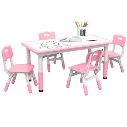 Kids Table and Chair Set with 4 Chairs, Adjustable Height, Easy to Clean, for 1.5 - 8 Years Old, Green