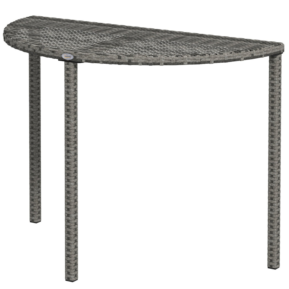 Half Round Side Table, PE Rattan Coffee Table with Metal Frame for Patio, Garden, Balcony, Black