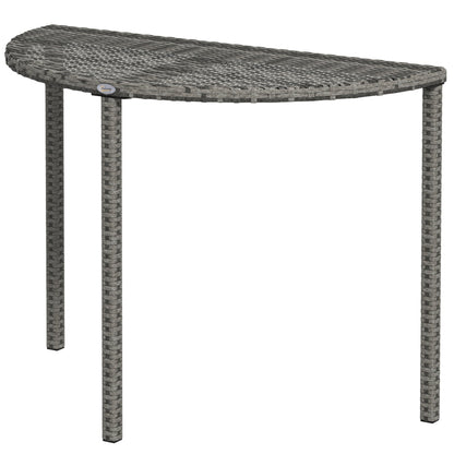 Half Round Side Table, PE Rattan Coffee Table with Metal Frame for Patio, Garden, Balcony, Black
