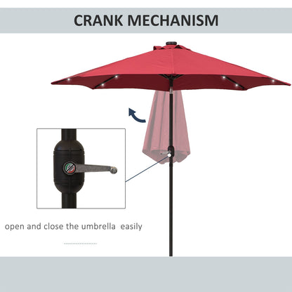 9ft Solar Patio Umbrella Outdoor Sunshade 24 LED Lights Tilt Canopy Wine Red