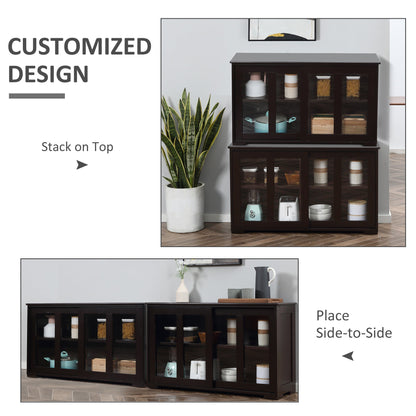 Modern Kitchen Sideboard, Stackable Storage Cabinet, Sliding Glass Door Console, Cupboard Serving Buffet for Kitchen & Dining Room, Black