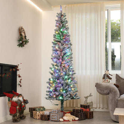 6ft Prelit Pencil Artificial Christmas Tree, Flocked Xmas Tree with Remote, Dual Colour LEDs, 429 Tips, Metal Stand