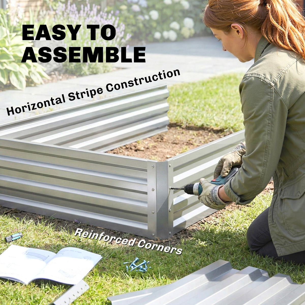 2 Tier Raised Garden Bed, 47" x 40" x 23" Galvanized Steel Planter Box for Vegetables, Flowers, and Herbs, Dark Grey