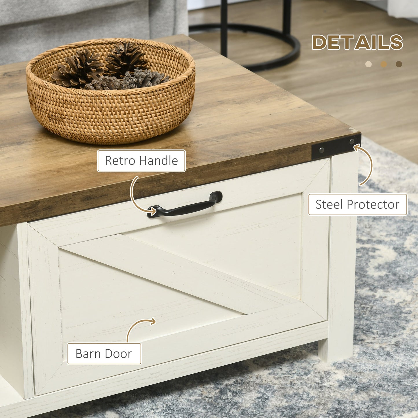 Lowen Farmhouse Coffee Table with Drawer and Open Storage Shelf-Brown