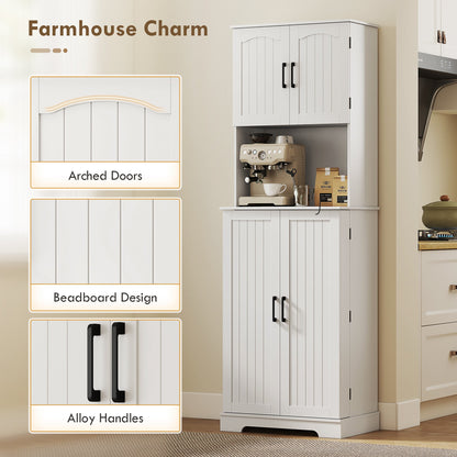 71.5" Tall Pantry Cabinet, Farmhouse Kitchen Storage Cabinet with Adjustable Shelves, 8 Door Spice Racks, Black