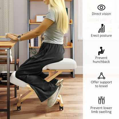 Ergonomic Kneeling Chair, Posture Chair with Rubberwood Frame, Rolling Wheels for Office, Posture Correction, Black