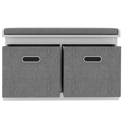 Shoe Storage Bench with Seat, Entryway Bench Seat with Cushion, 2 Fabric Drawers for Hallway, White
